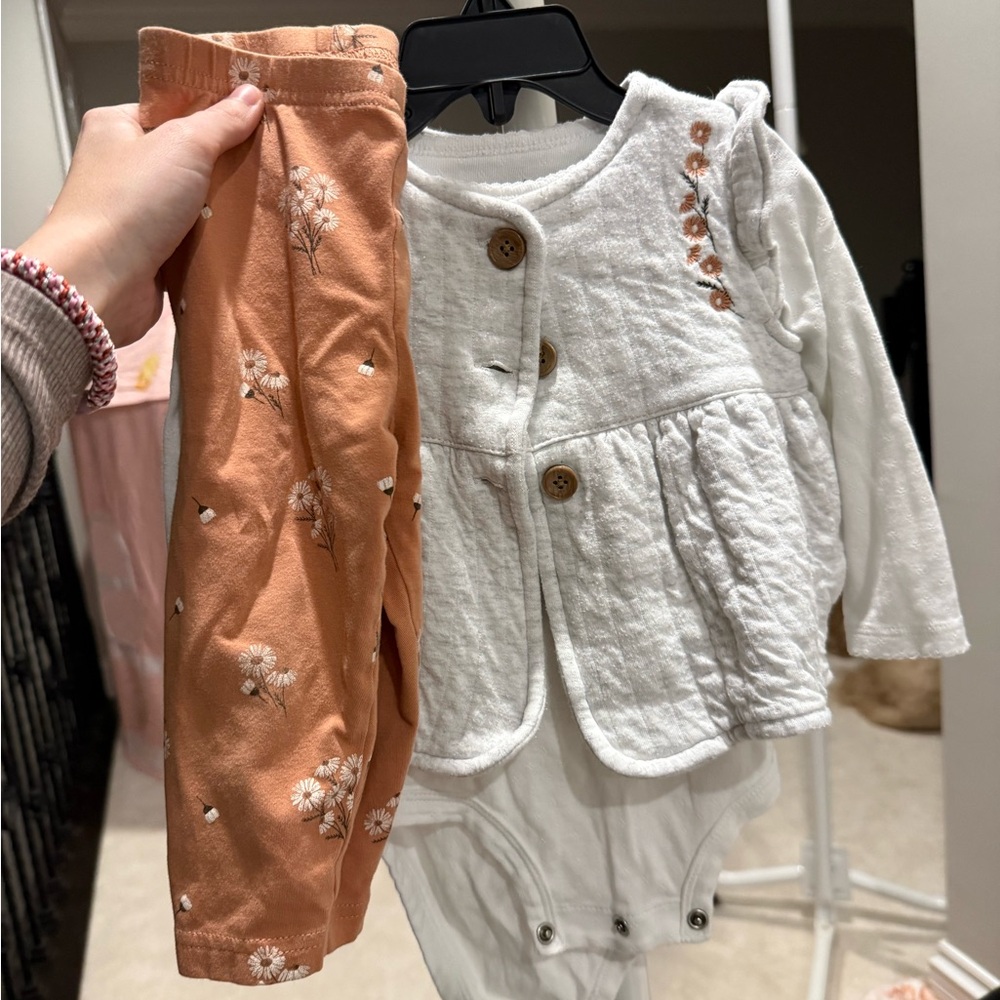 Carter's White Baby Jacket with Floral Pants